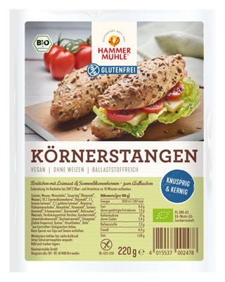 Bio Körnerstangen 220g - Hammermühle Bio

Glutenfreie&nbsp;Bio Körnerstangen von Hammermühle sind ballaststoffreiche Brötchen&nbsp;mit Leinsaaten und Sonnenblumenkernen. 