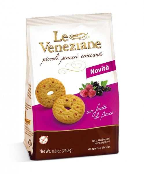 Biscotti Kekse mit Waldfrüchten 250g -  Le Veneziane

Diese glutenfreien Kekse passen hervorragend zu Kaffee und Kuchen und eignen sich auch als glutenfreie Nascherei für zwischendurch. Probieren Sie sich einfach zu&nbsp;Ihrer&nbsp;Lieblingssorte durch.