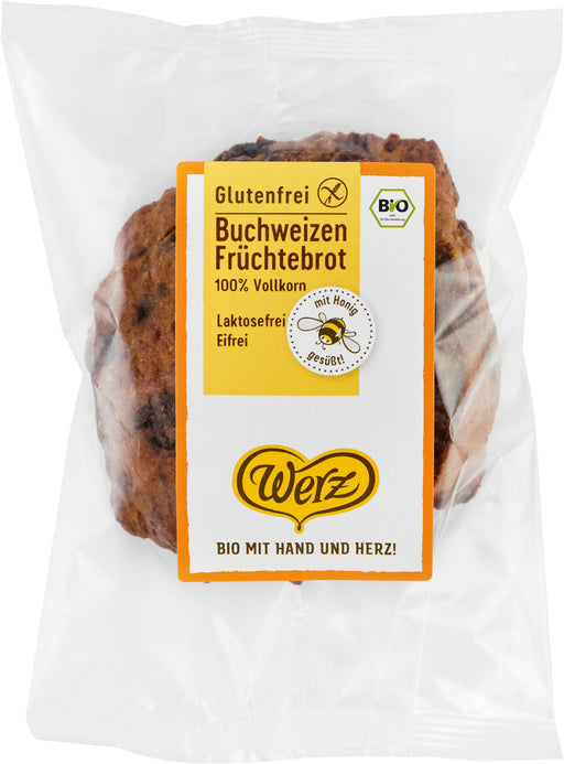 Buchweizen Früchtebrot 250g - Werz Bio

Buchweizen-Vollkorn-Früchtebrot von Werz ist eine glutenfreie Köstlichkeit nicht nur für die Advents- und Weihnachtszeit, sondern auch zu Kaffee, Tee oder Milch schmeckt es hervorragend.