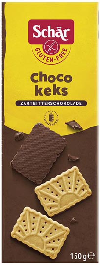 Choco Keks Zartbitterschokolade 150g - Schär

Biscotti con cioccolato von Dr. Schär sind glutenfreie Kekse mit Schokoladenüberzug -Zartbitter.