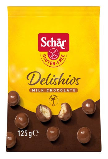 Delishios Knusperkugeln 125g- Schär

Leckere Knusperkugeln umhüllt mit köstlicher Milchschokolade.