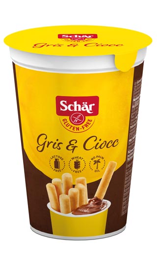 Gris & Ciocc -Grissini+Schokocreme 52g - Schär

Gris & Ciocc von Dr. Schär ist eine glutenfreie Kinderleckerei mit knusprigen Grissini und zarter Kakaocreme im Extra-Fach.