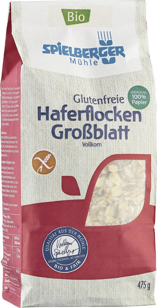 Haferflocken Großblatt 475g - Spielberger Mühle

Für glutenfreien&nbsp;Haferflocken wird das ganze Korn gedarrt, gedämpft und anschließend zu einer schönen Flocke gewalzt. So bleiben alle Inhaltsstoffe des vollen Getreidekorns erhalten.
