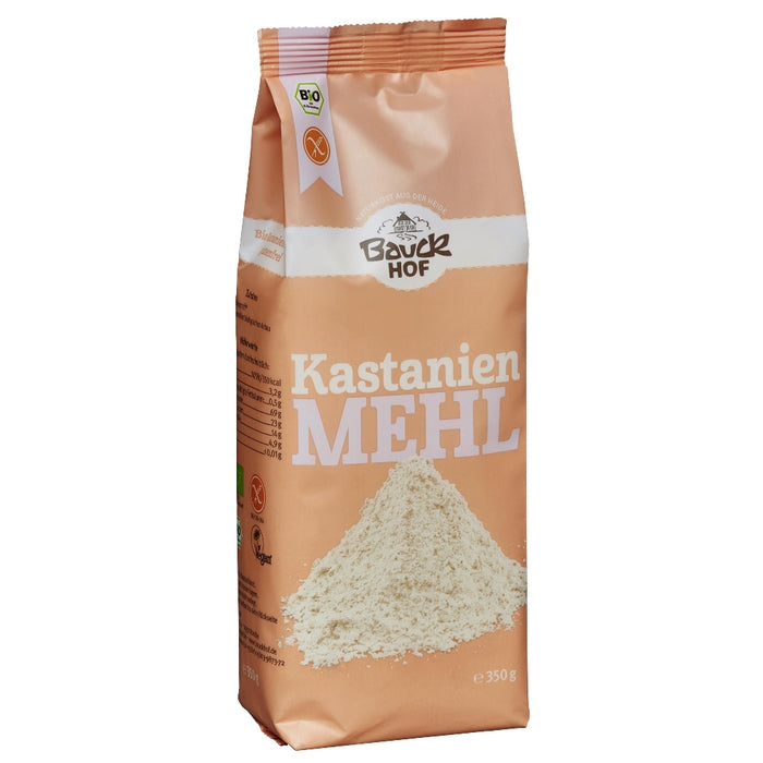 Kastanienmehl 350g - Bauckhof Bio

Bio Kastanienmehl von Bauckhof. Hervorragend zum Backen von Kuchen, Brot und Gebäck geeignet. Kastanienmehl mit seinem süßlich-nussigen Geschmack wird aus der Edelkastanie (Maroni) gewonnen.