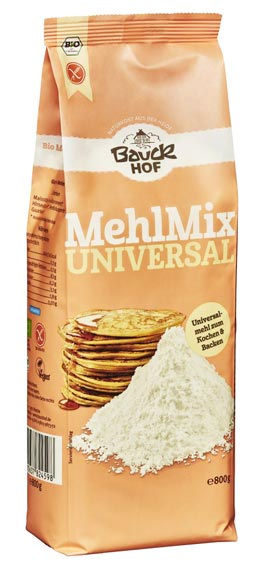Mehl Mix Universal 800g - Bauckhof

Mehl-Mix Universal von Bauckhof ist eine glutenfreies Universalmehl zum Backen und Kochen. Der Alleskönner: Ein glutenfreies Mehl für alle Fälle. Die ideale Grundlage für glutenfreies Kochen und Backen. Das glutenfreie Mehl ist geeignet für die Herstellung Pfannkuchen, Waffeln, Nudeln, Knödel, Hefeteig für helles Brot, Brötchen und Kuchen.