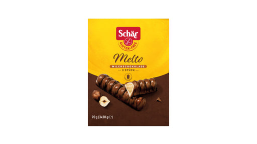 Melto 3 x 30g ( Vorratspackung ) - Schär

Der leckere & glutenfreie & Melto Snacks ist ein knuspriger Waffelsnack mit cremiger Haselnussfüllung (20% Haselnuss) und mit Milchschokolade (23%) überzogen.