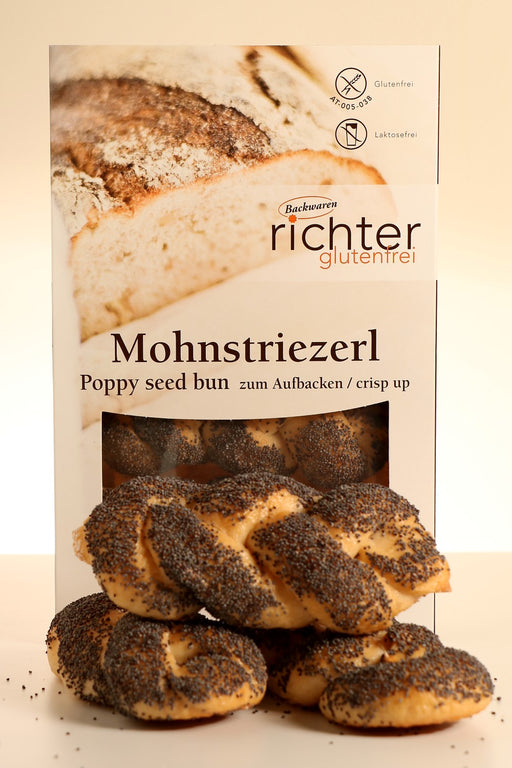 Mohnstriezel  225g -Richter glutenfrei

Die glutenfreien Mohnzopf von&nbsp; Richter glutenfrei sind vier leckere Brötchen zum selbst aufbacken. Die glutenfreien Brötchen kurz im Ofen aufbacken, lecker belegen und fertig ist der Genuß. Ob mit herzhaftem oder süßem Belag, der Mohnzopf von Richter glutenfrei schmecken immer und überall und sind dabei frei von Gluten und frei von Laktose. Ein Genuss für die ganze Familie!