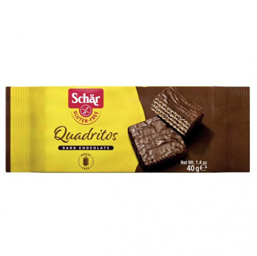 Quadritos 40g - Schär

Quadritos von Dr. Schär sind glutenfreie Kakao-Waffeln mit feinster Zartbitterschokolade überzogenen.