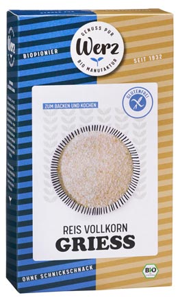 Reis Vollkorn Grieß 250g  - Werz Bio

Ob glutenfreier Grießbrei oder Grießnockerl, mit diesem glutenfreien Produkt können Sie nun ganz einfach diese Gerichte Zuhause nachkochen.