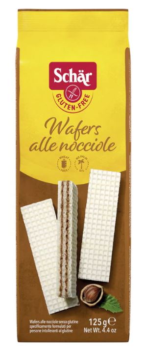Wafers alle Nocciole 125 g - Schär

Knusprige glutenfreie Waffeln mit feiner Haselnusscreme.